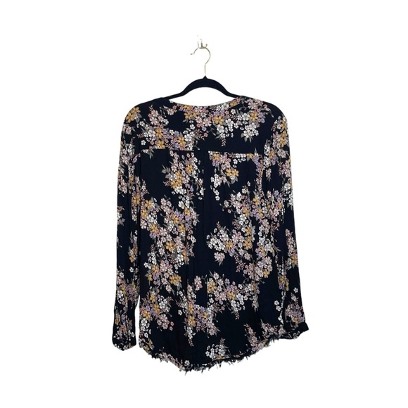 Maurices Black Multicolor Floral Print Fray Hem Tunic Popover Top Medium Women’s - Picture 5 of 10